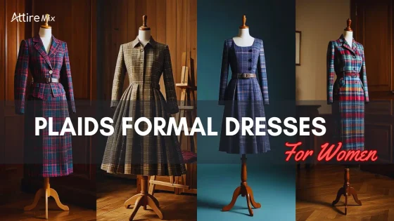 Elegant woman in a red tartan plaid formal evening dress