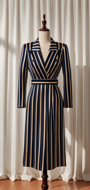 Woman in striped formal gown at a wedding