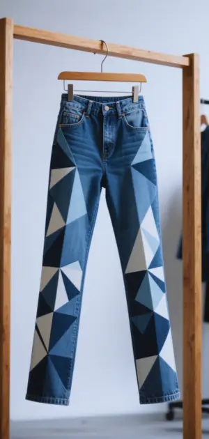 Slim-fit geometric jeans paired with a white oversized shirt