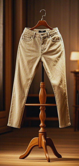Wide-leg neutral jeans with a tucked-in tee for casual comfort