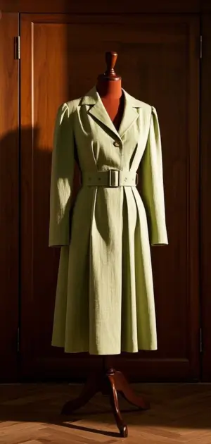 Row of linen dresses in earthy and pastel colors hanging