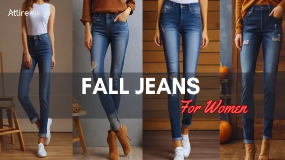 Woman wearing dark-wash high-rise fall jeans with ankle boots