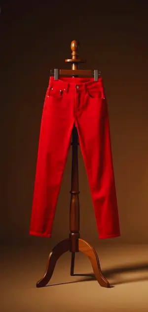 Distressed red jeans for edgy outfit