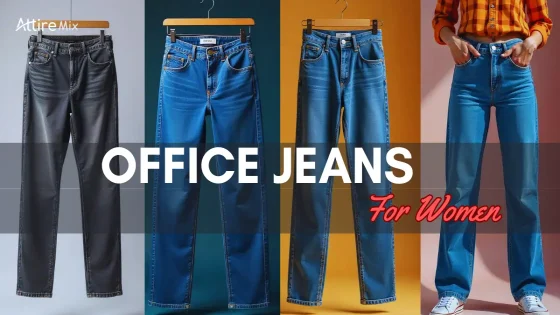 Mid-rise office jeans styled with a white silk blouse and heels