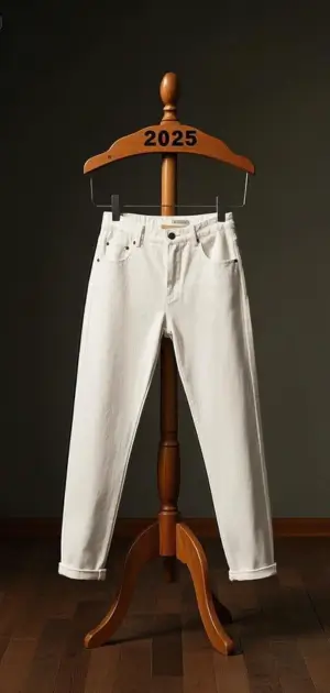 High-rise skinny white jeans with leather belt