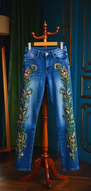 Wide-leg party jeans for women styled with glitter top