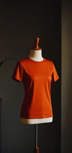 Organic cotton white solid t-shirt on hanger with minimalist backdrop