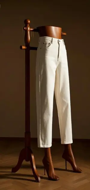 Wide-leg white jeans paired with sandals and knit top