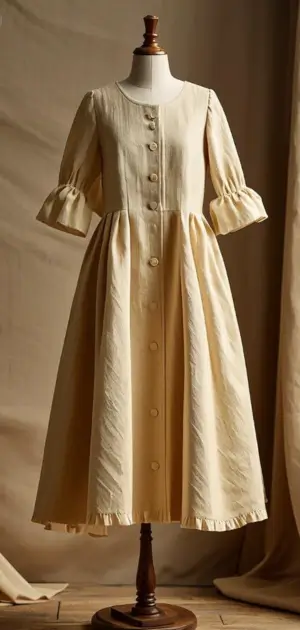 Close-up of linen-cotton blend dress with elegant pleats