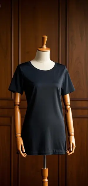 Flat lay of solid t-shirts in black, grey, navy and blush