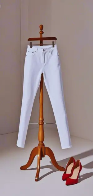 White jeans paired with oversized blazer and sneakers