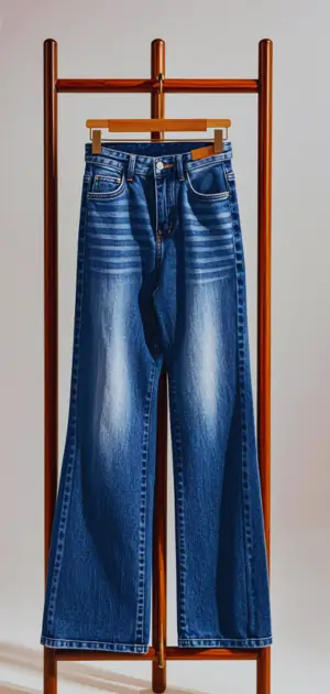 Stack of jeans with brand labels like Levi’s and Madewell