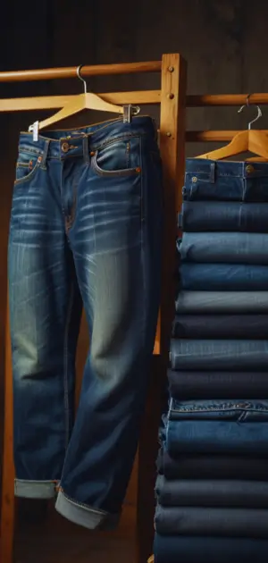 Sustainable vintage jeans displayed in thrift store