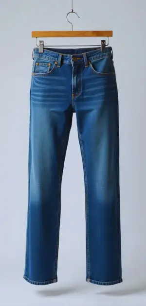 Model wearing cobalt blue solid color jeans with boots