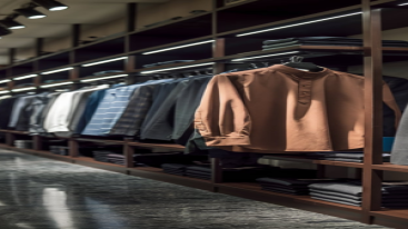 A brown shirt displayed in a store alongside formal suits.