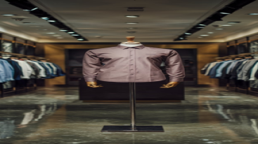 Mannequin with a formal pink shirt in a high-end boutique