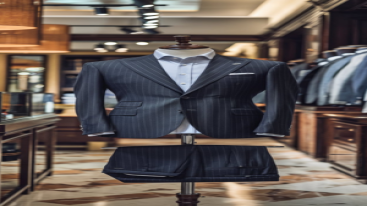 Dark gray suit with minimalist elegance displayed on a mannequin.