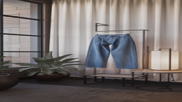 Light blue jeans displayed against a modern indoor background