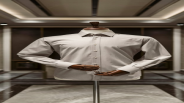 Mannequin in a white dress shirt posed in hallway