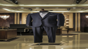 Blue formal suit on a mannequin in a corporate office