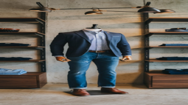 Party jeans paired with a button-down shirt and leather shoes in a boutique