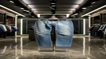 Straight-fit stonewashed jeans displayed under bright lighting
