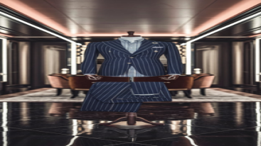 Tailored pinstripe suit displayed in a professional environment