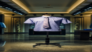 Lavender formal shirt on a mannequin in a bright showroom