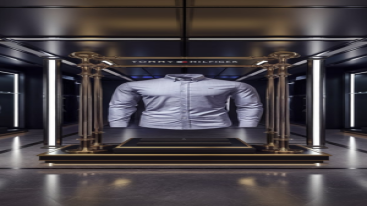 Tommy Hilfiger shirt in an ornate retail display with golden frames