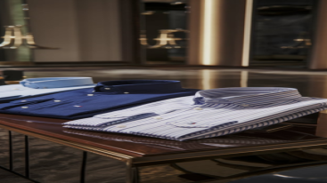 Tommy Hilfiger shirts folded neatly on a luxury table display