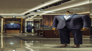Navy blue winter formal suit with a classic design displayed in a luxury store