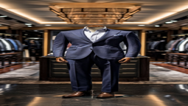 Stylish winter suits for men in a high-end boutique with mirrored displays